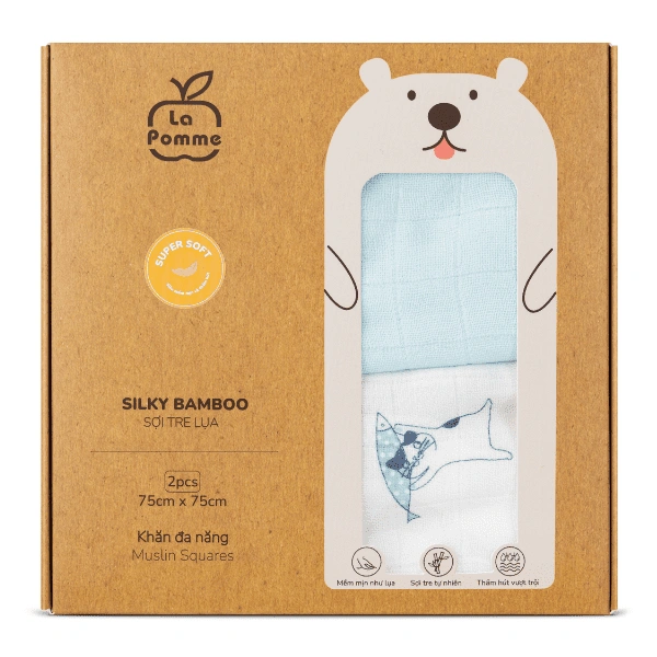 Set 2 cái khăn sữa sợi tre La Pomme 3 lớp 75x75 cm - Mèo xanh 1