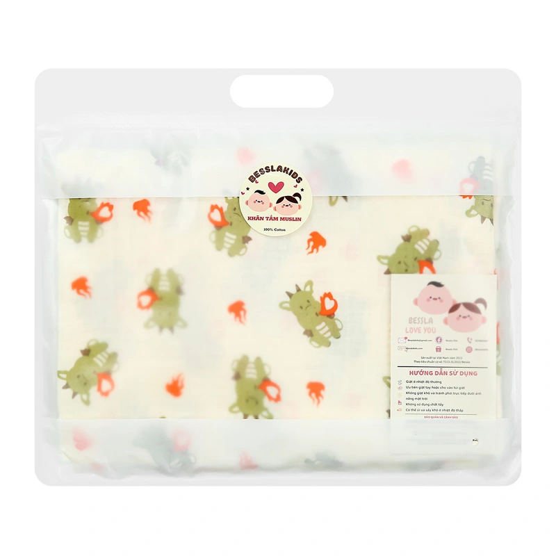 Khăn tắm muslin Bessla 2 lớp 90x100 cm - Gấu vũ trụ 27