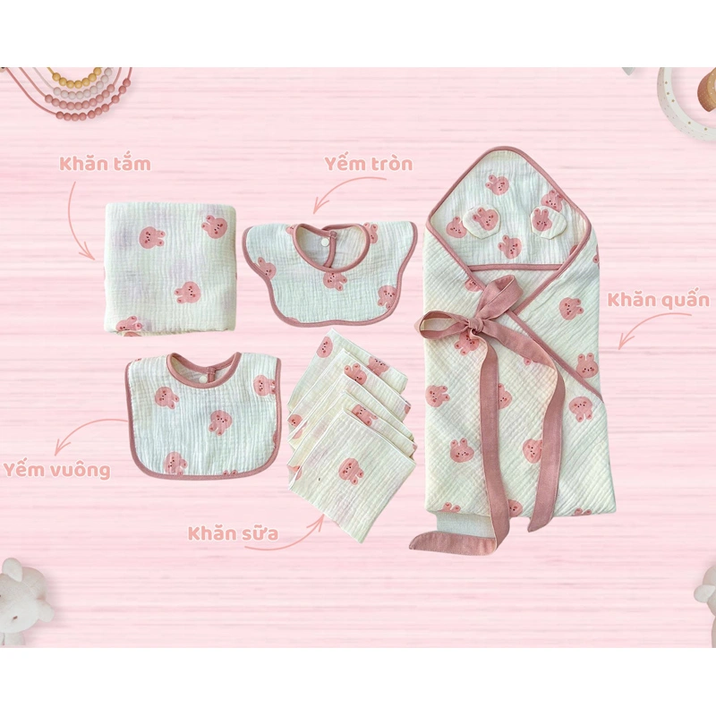 Set phụ kiện cho bé 4 món (khăn sữa, khăn tắm, khăn quấn, khăn yếm) muslin Bessla - Rồng xanh dương 6