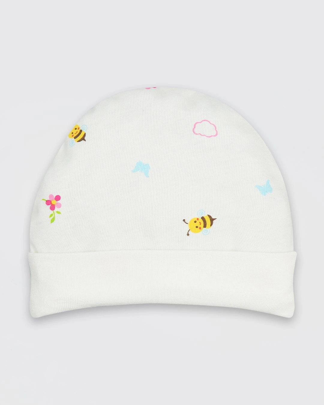 Set nón, bao tay bao chân in ong và hoa IQ Baby màu trắng (0 - 3 tháng) 2