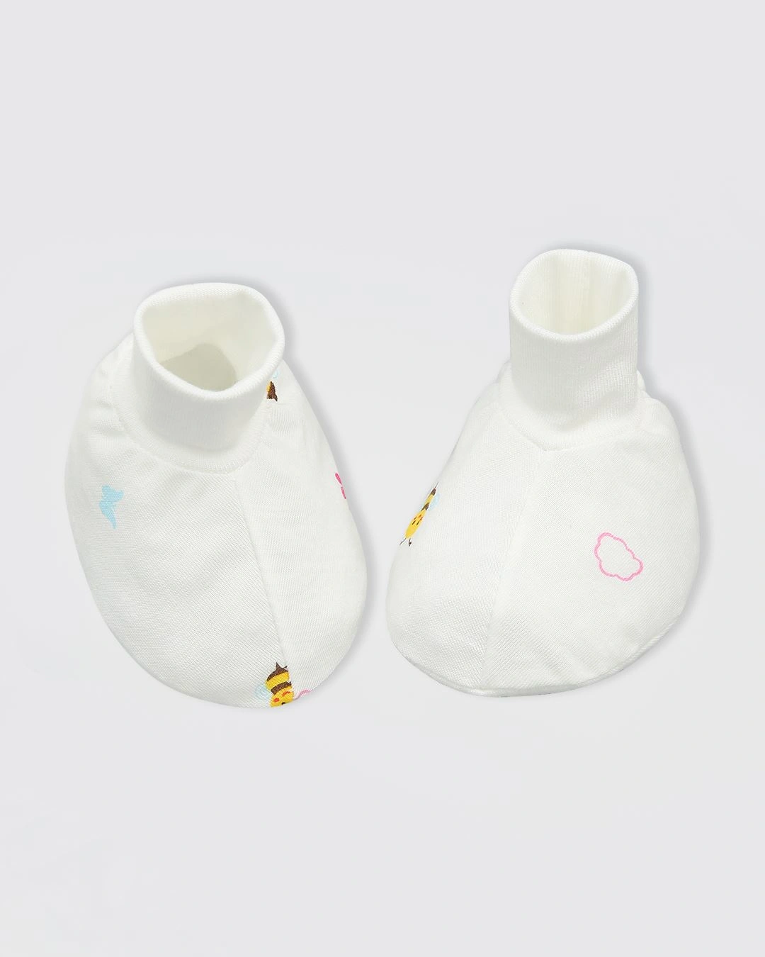 Set nón, bao tay bao chân in ong và hoa IQ Baby màu trắng (0 - 3 tháng) 6