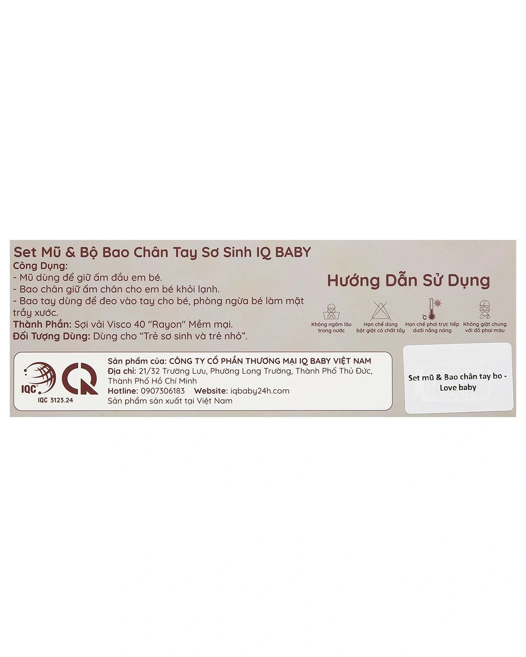 Set nón, bao tay bao chân in love baby IQ Baby màu trắng (0 - 3 tháng) 10