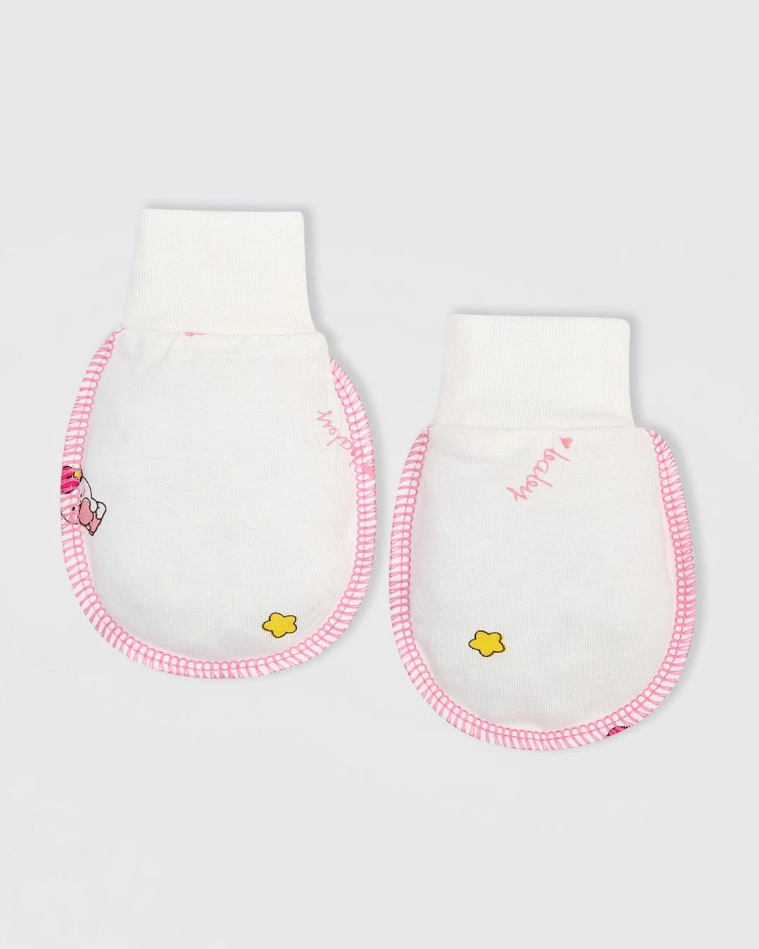 Set nón, bao tay bao chân in thỏ baby IQ Baby màu trắng (0 - 3 tháng) 4