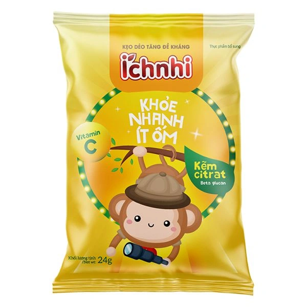Kẹo dẻo Ích Nhi tăng sức đề kháng, ăn ngon hương cam, chanh, 24g dạng viên (từ 2 tuổi) - Giao bao bì ngẫu nhiên 1