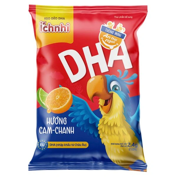Kẹo dẻo Ích Nhi bổ sung DHA hương cam, chanh, 24g dạng viên (từ 2 tuổi) - Giao bao bì ngẫu nhiên 1
