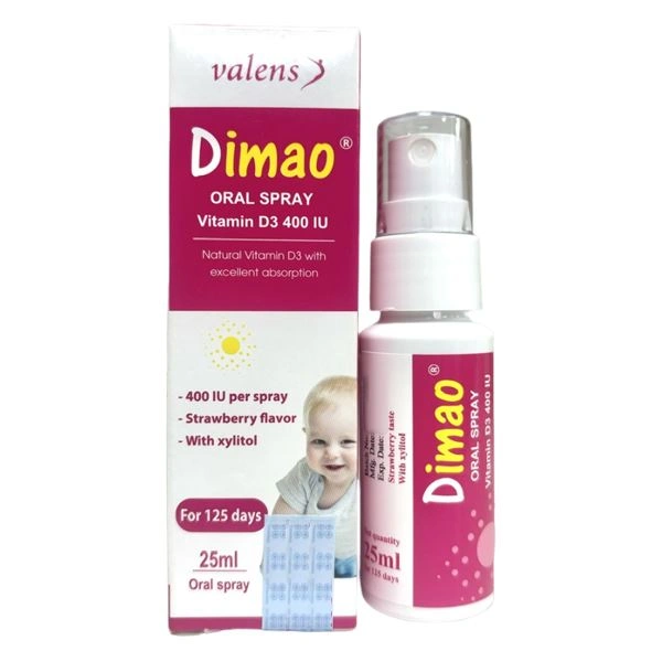 Valens Dimao Oral Spray hỗ trợ hấp thu canxi hương dâu, 25 ml dạng xịt (từ 0 tháng) 1