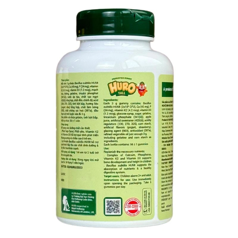 Kẹo dẻo Huro Probiotics Tall phát triển chiều cao hương sữa chua, dâu, 168g dạng viên (từ 2 tuổi) 4