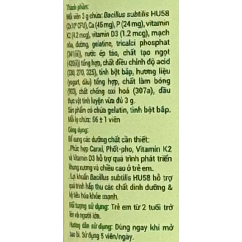 Kẹo dẻo Huro Probiotics Tall phát triển chiều cao hương sữa chua, dâu, 168g dạng viên (từ 2 tuổi) 5