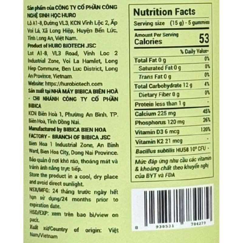 Kẹo dẻo Huro Probiotics Tall phát triển chiều cao hương sữa chua, dâu, 168g dạng viên (từ 2 tuổi) 6