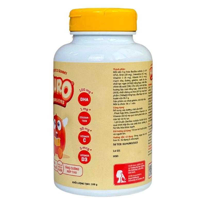 Kẹo dẻo Huro Probiotics Brain Eyes phát triển não bộ và thị lực hương cam, 168g dạng viên (từ 2 tuổi) 4