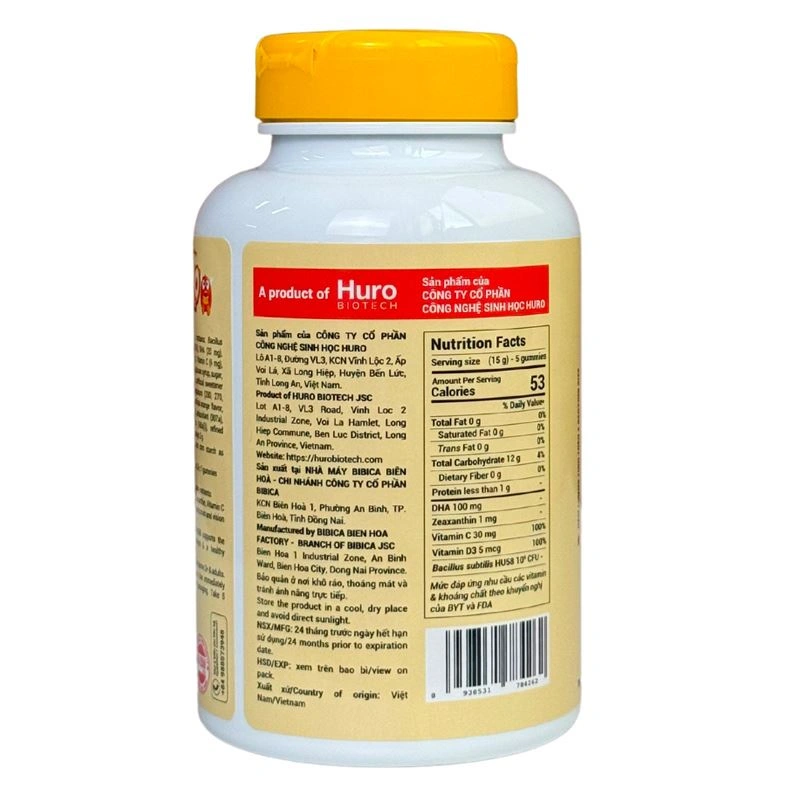 Kẹo dẻo Huro Probiotics Brain Eyes phát triển não bộ và thị lực hương cam, 168g dạng viên (từ 2 tuổi) 5