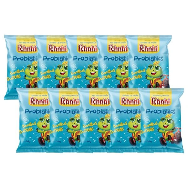 Combo 10 gói kẹo dẻo Ích Nhi bổ sung lợi khuẩn cải thiện tiêu hóa hương trái cây, 24g dạng viên (từ 2 tuổi) - Giao bao bì ngẫu nhiên 1