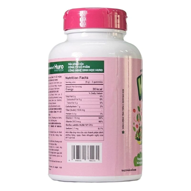 Kẹo dẻo Huro Probiotic Fiber bổ sung chất xơ, hỗ trợ tiêu hóa hương chanh, 168g dạng viên (từ 3 tuổi) 4