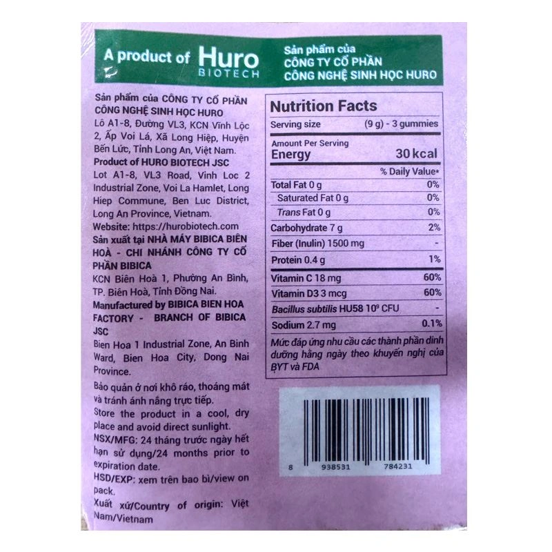 Kẹo dẻo Huro Probiotic Fiber bổ sung chất xơ, hỗ trợ tiêu hóa hương chanh, 168g dạng viên (từ 3 tuổi) 6