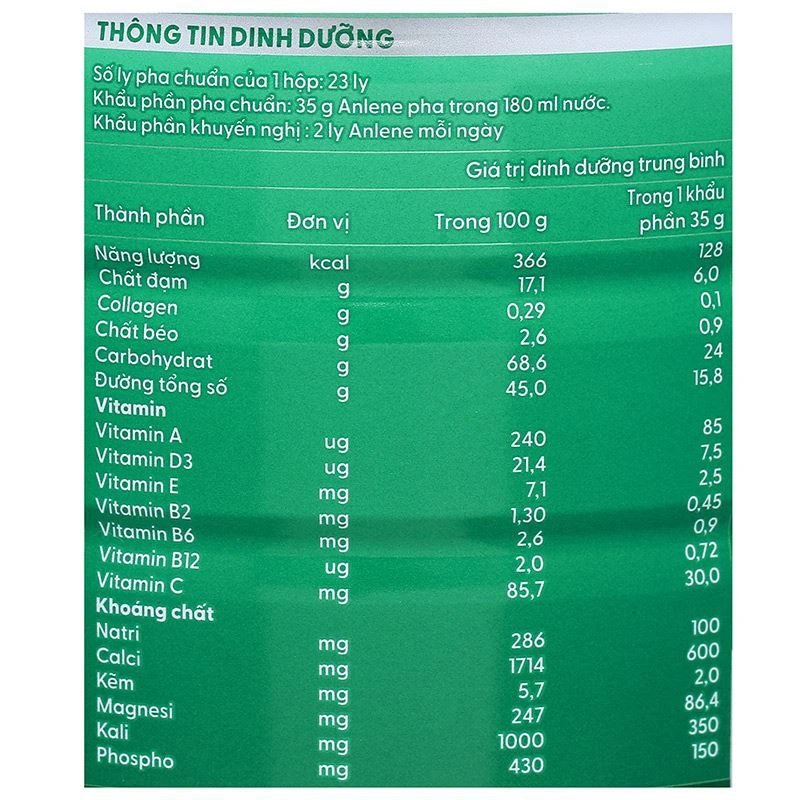 Combo 2 hộp sữa bột người lớn Anlene hương vani 800g 19