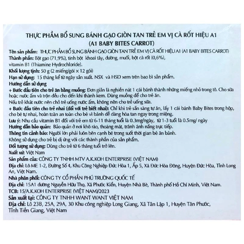 Bánh gạo ăn dặm A1 Baby Bites vị cà rốt hộp 50g (từ 6 tháng) 5