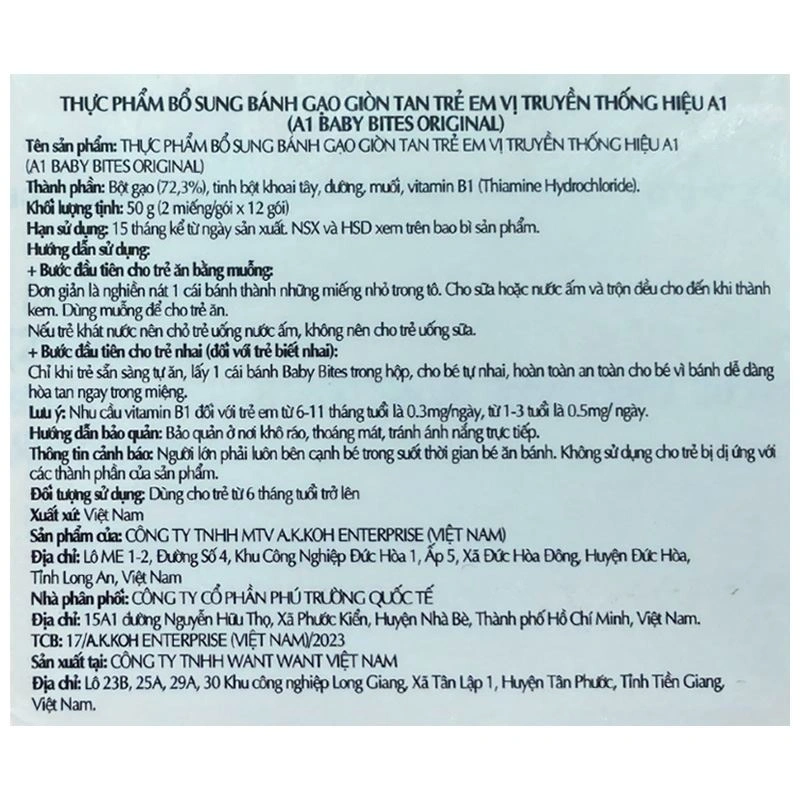 Bánh gạo ăn dặm A1 Baby Bites vị cà rốt hộp 50g (từ 6 tháng) 9