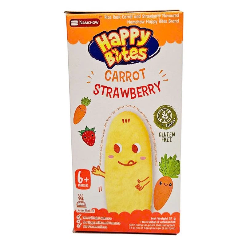 Bánh gạo ăn dặm Happy Bites vị cà rốt và dâu hộp 21g (từ 6 tháng) 3