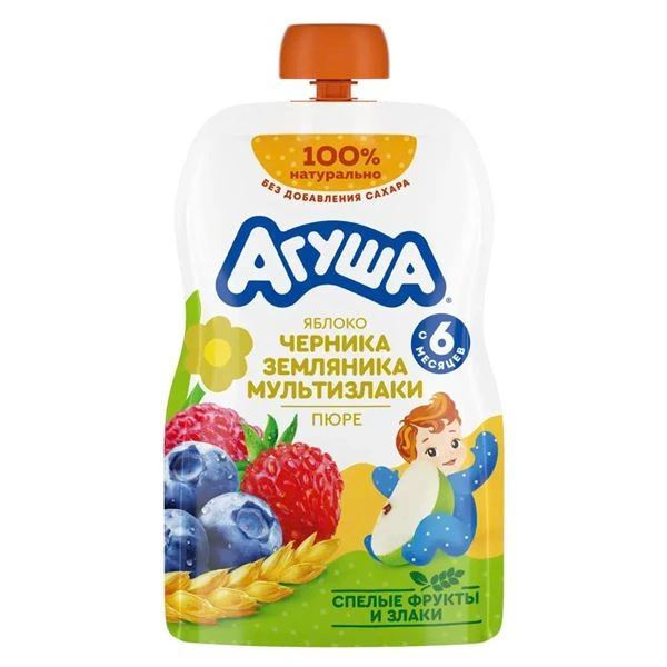 Trái cây nghiền Agusha táo, việt quất, dâu rừng và ngũ cốc túi 90g (từ 6 tháng) - Giao bao bì ngẫu nghiên 1