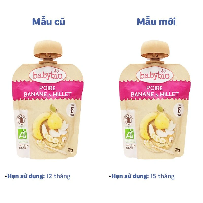 Trái cây nghiền Babybio lê, chuối và hạt kê túi 90g (từ 6 tháng) - Giao bao bì ngẫu nhiên 2