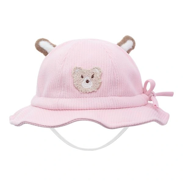 Nón vành cho bé gái TOP KIDS thêu gấu màu hồng 1