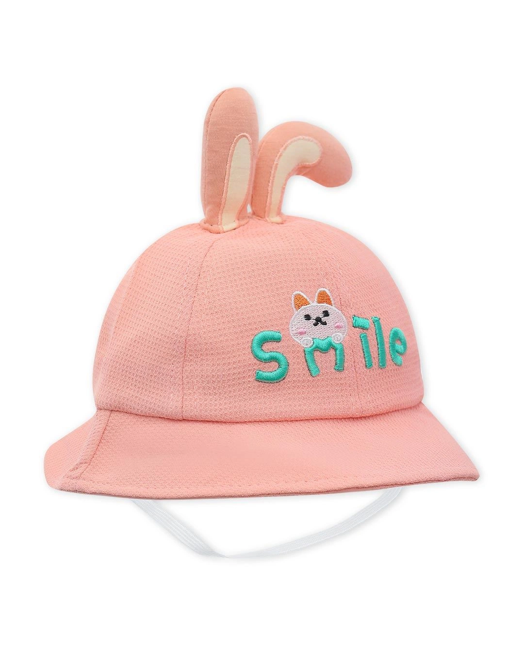 Nón vành cho bé gái TOP KIDS thêu thỏ Smile màu vàng 10