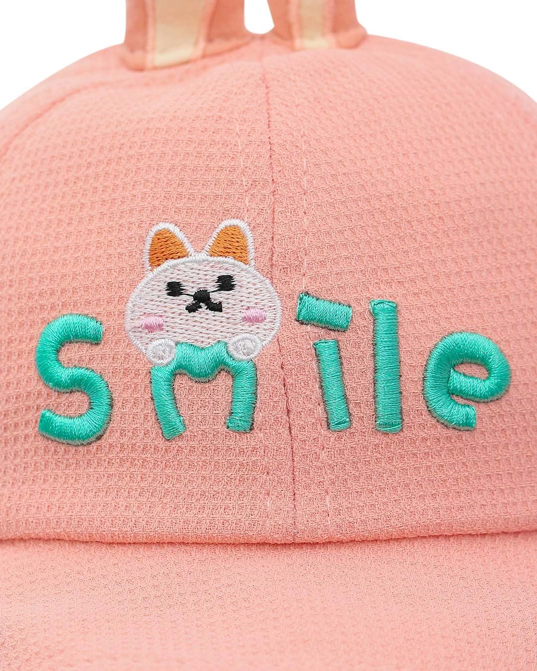 Nón vành cho bé gái TOP KIDS thêu thỏ Smile màu vàng 12