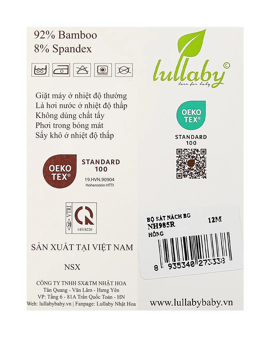 Bộ sát nách bé gái Lullaby NH985R màu hồng 12