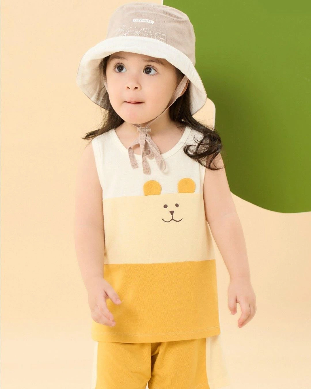 Bộ sát nách bé gái La Pomme trẻ nhỏ màu vàng 3