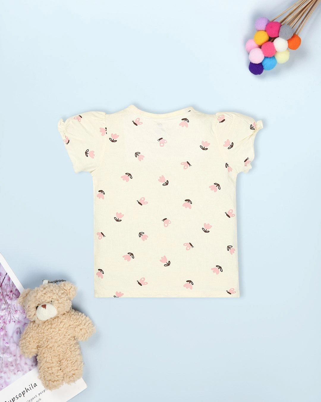 Bộ tay ngắn bé gái Lullaby NH701R màu be - hồng 3