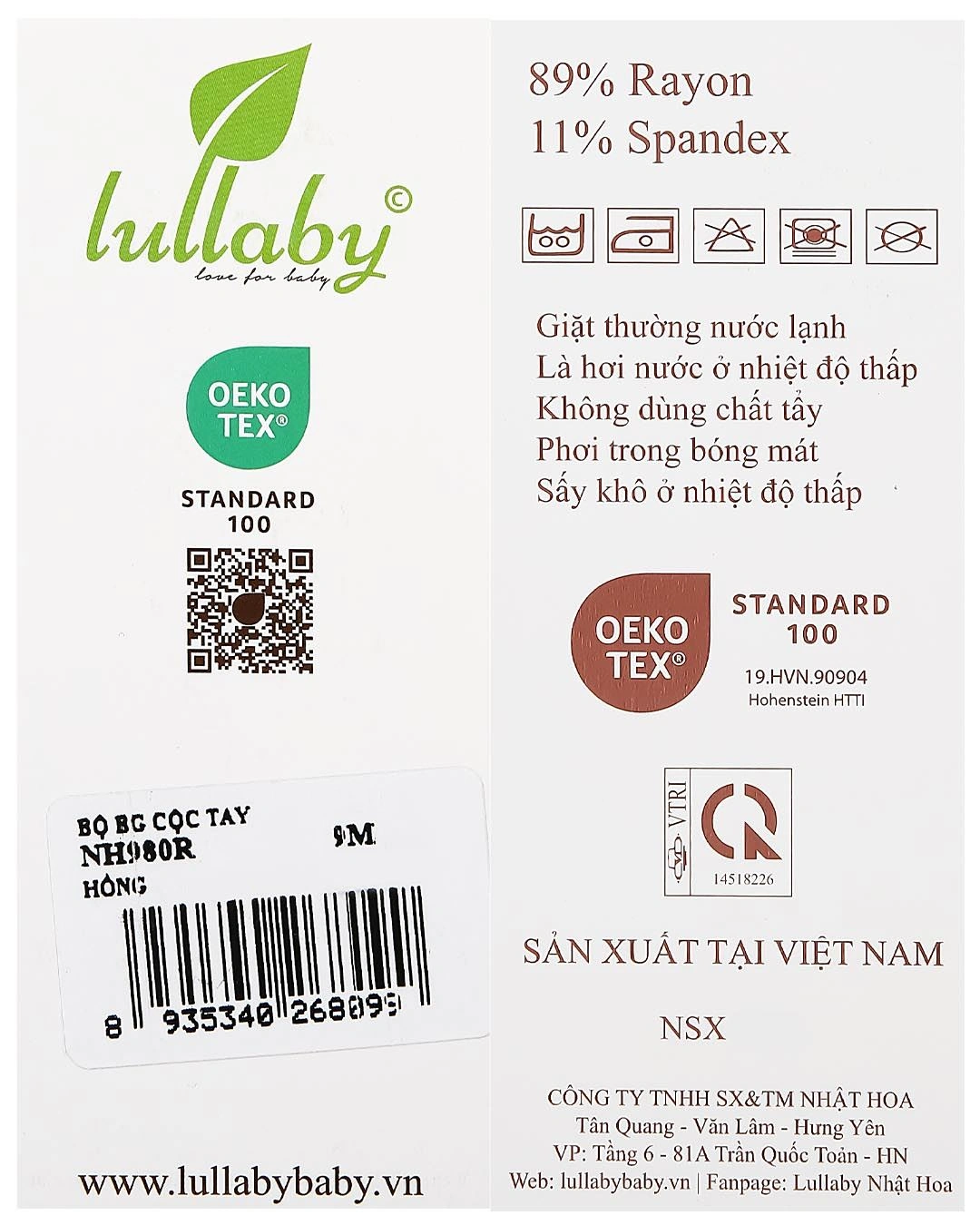 Bộ tay ngắn bé gái Lullaby NH980R màu hồng 12