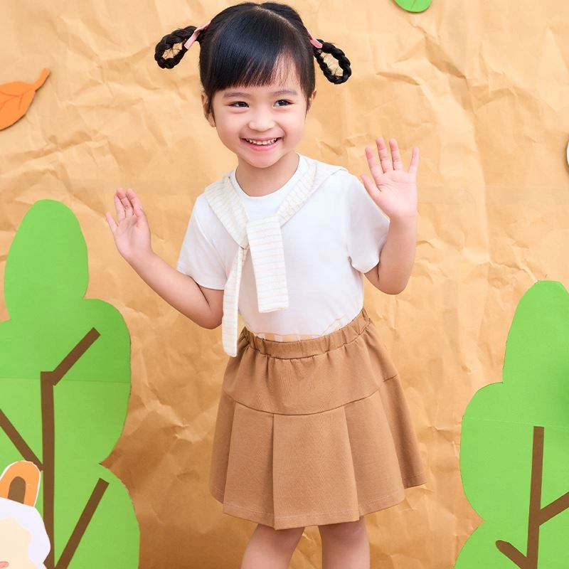 Bộ tay ngắn bé gái La Pomme Good Day màu nâu - trắng 3