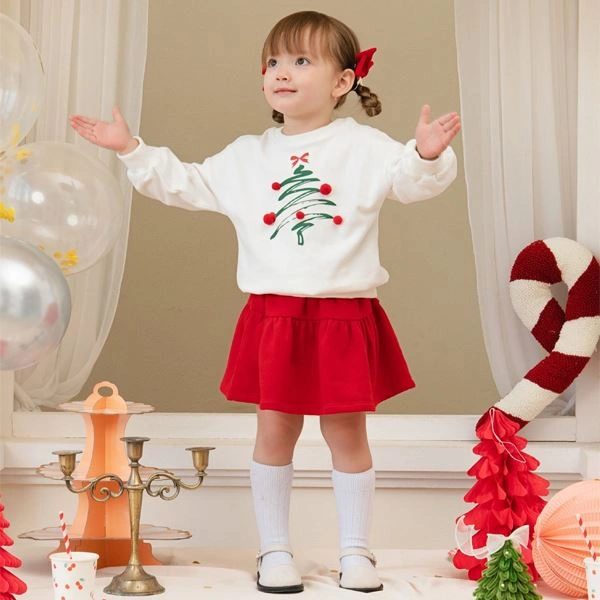 Bộ bé gái La Pomme cotton trắng - đỏ