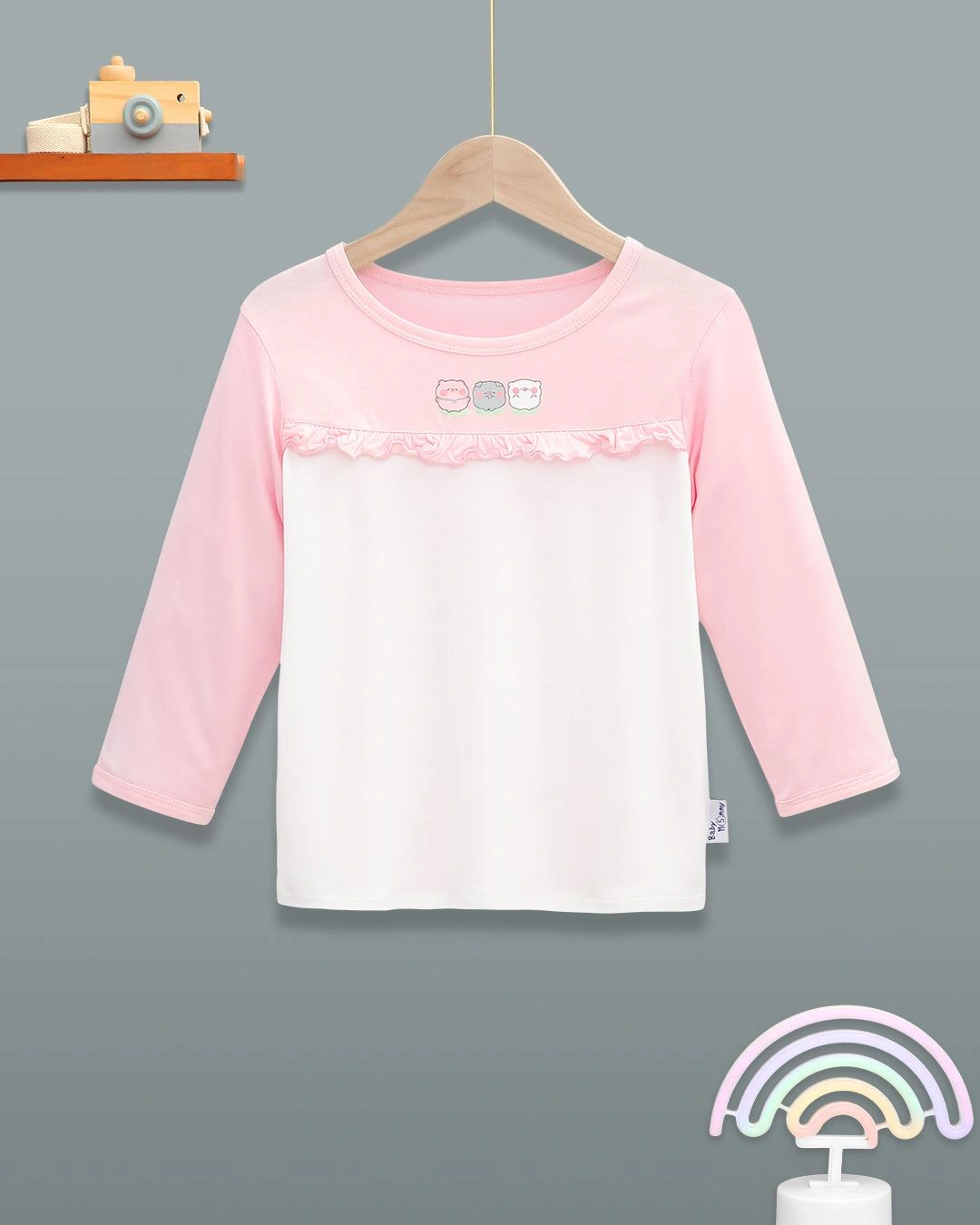 Bộ tay dài bé gái BabyMommy phối bèo màu trắng - hồng 2