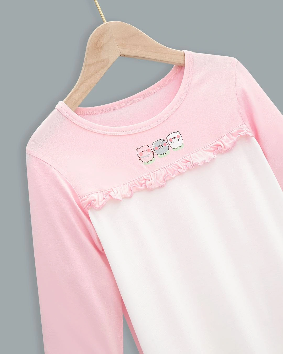 Bộ tay dài bé gái BabyMommy phối bèo màu trắng - hồng 4