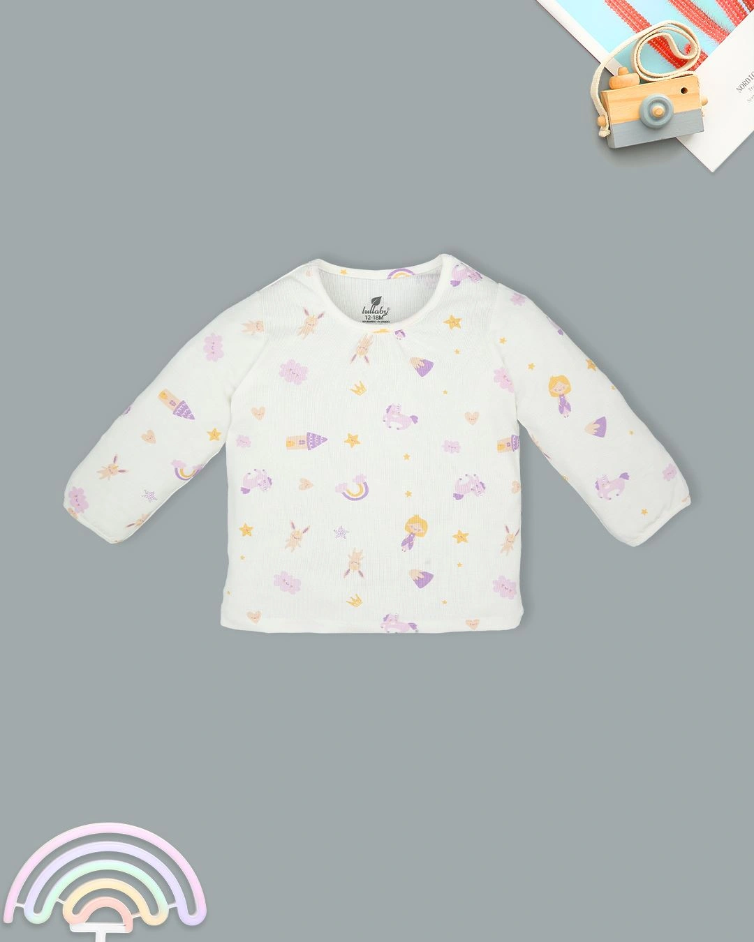 Bộ tay dài bé gái Lullaby NH720R màu trắng - tím 2