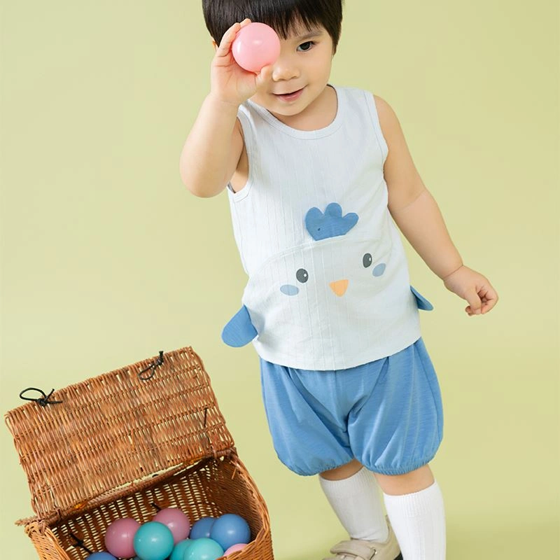 Bộ sát nách bé trai La Pomme bạn nhỏ trong vườn màu xanh dương 2