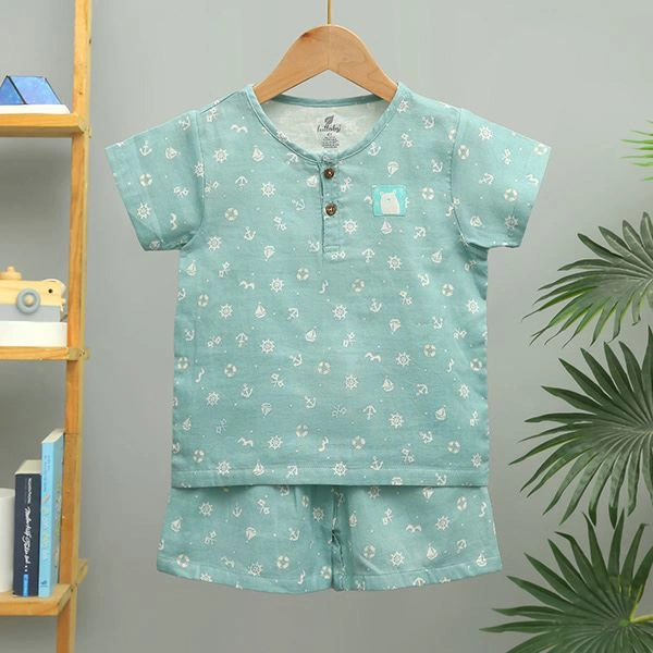 Bộ tay ngắn bé trai Lullaby NH936R màu trắng - xanh dương 12