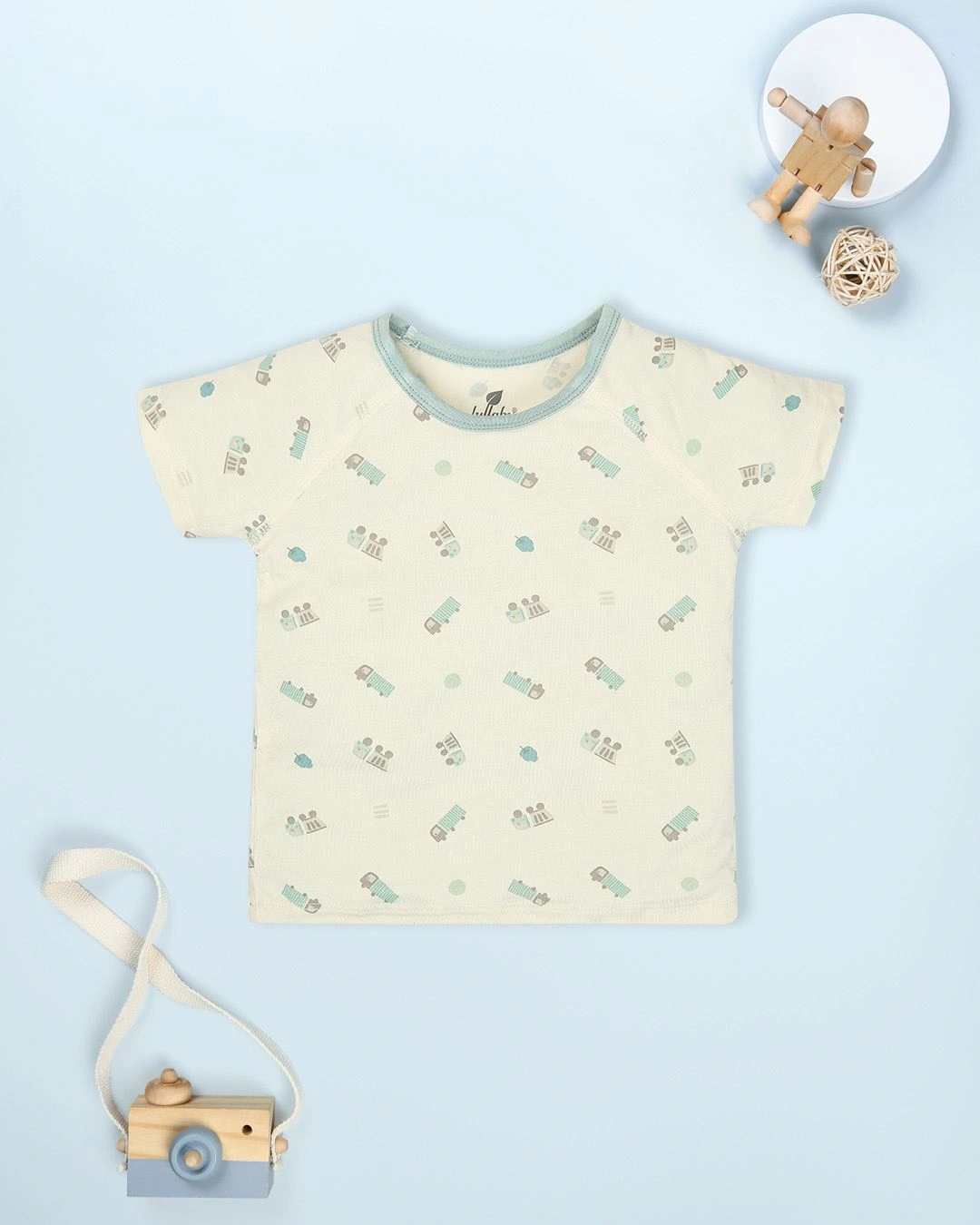 Bộ tay ngắn bé trai Lullaby NH700R màu be - xanh cổ vịt 2