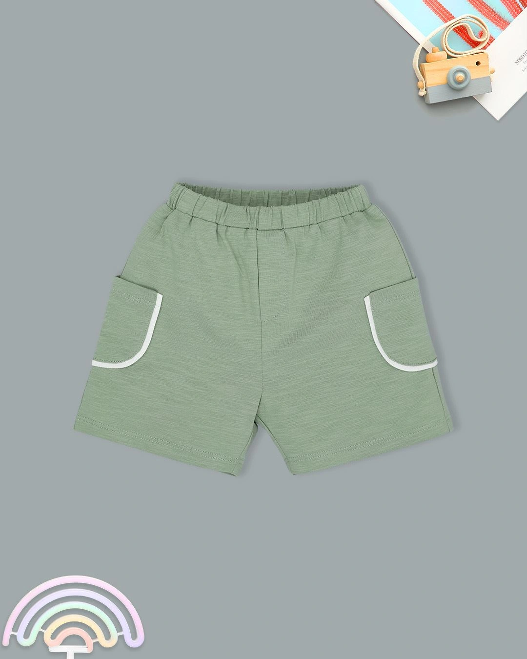 Bộ tay ngắn bé trai La Pomme in cún màu trắng - xanh lá 11