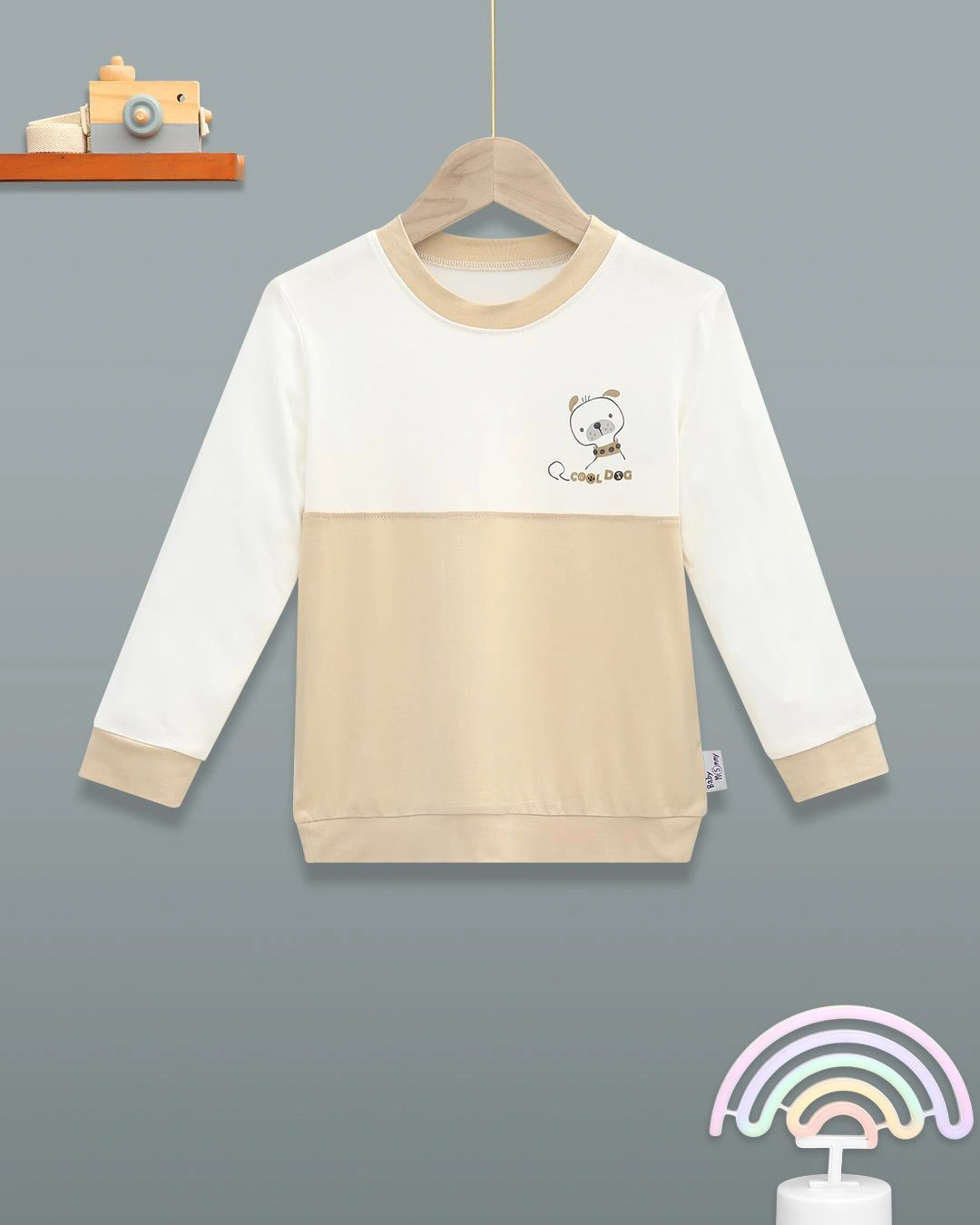 Bộ tay dài bé trai BabyMommy màu trắng - nâu 2