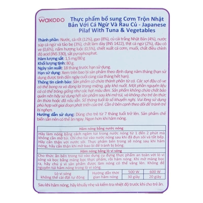 Cơm trộn Wakodo cá ngừ và rau củ kiểu Nhật 80g (từ 7 tháng) 3
