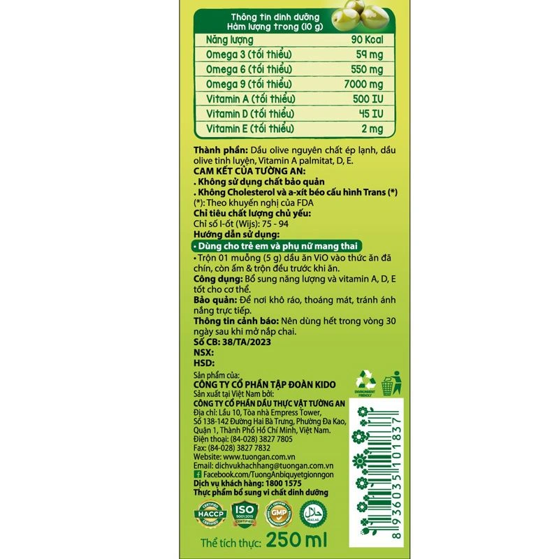 Dầu mè Tường An Vio ăn dặm cho bé chai 250 ml (từ 6 tháng) 7