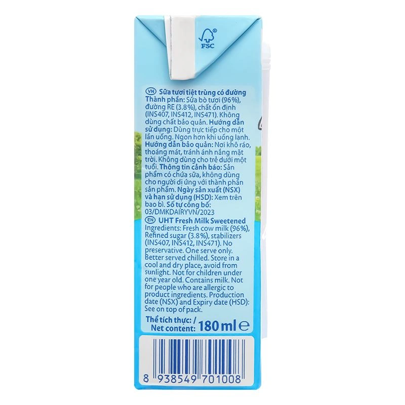 Lốc 4 hộp sữa tươi tiệt trùng Oldenburger có đường 180 ml (từ 1 tuổi) 25