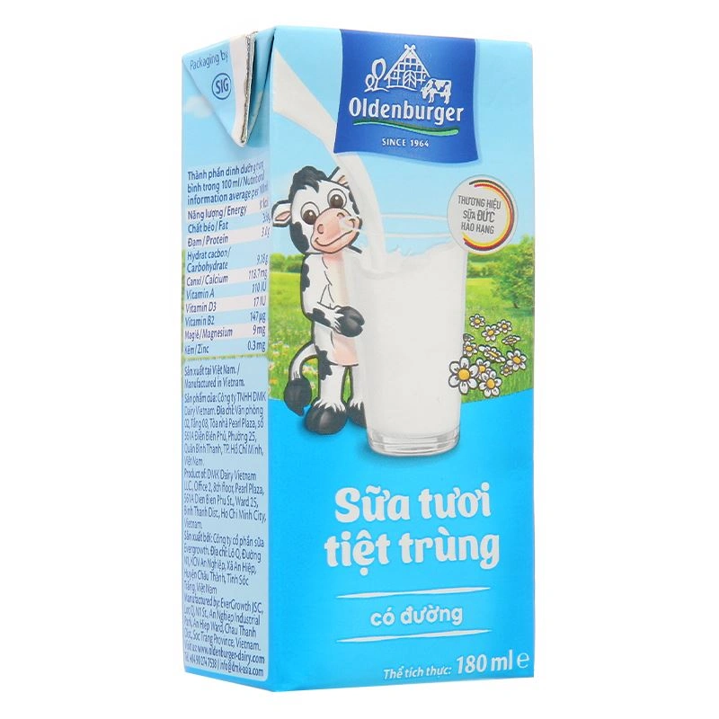 Lốc 4 hộp sữa tươi tiệt trùng Oldenburger có đường 180 ml (từ 1 tuổi) 21