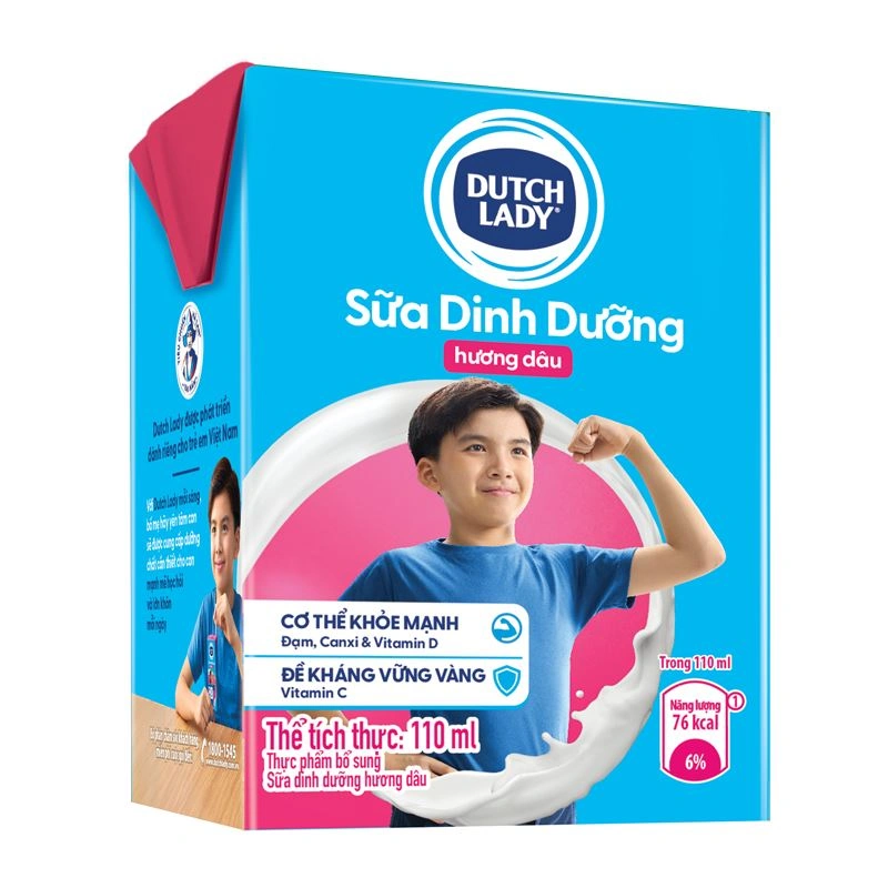 Thùng 48 hộp sữa tiệt trùng Dutch Lady có đường hương dâu 110 ml (từ 1 tuổi) - Giao bao bì ngẫu nhiên 12