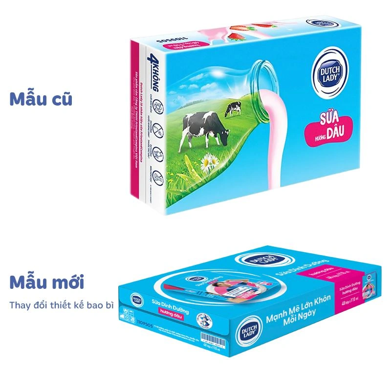 Thùng 48 hộp sữa tiệt trùng Dutch Lady có đường hương dâu 110 ml (từ 1 tuổi) - Giao bao bì ngẫu nhiên 2