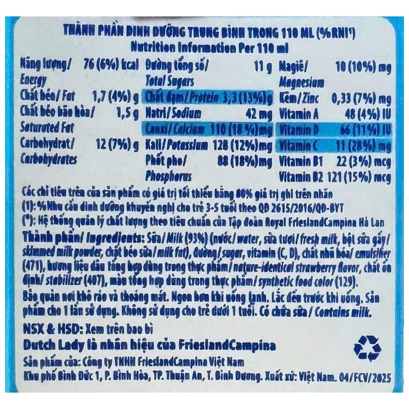 Thùng 48 hộp sữa tiệt trùng Dutch Lady có đường hương dâu 110 ml (từ 1 tuổi) - Giao bao bì ngẫu nhiên 10