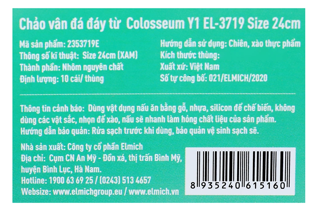 Chảo nhôm chống dính vân đá đáy từ 24 cm Elmich Colosseum Y1 EL-3719 Xám 10