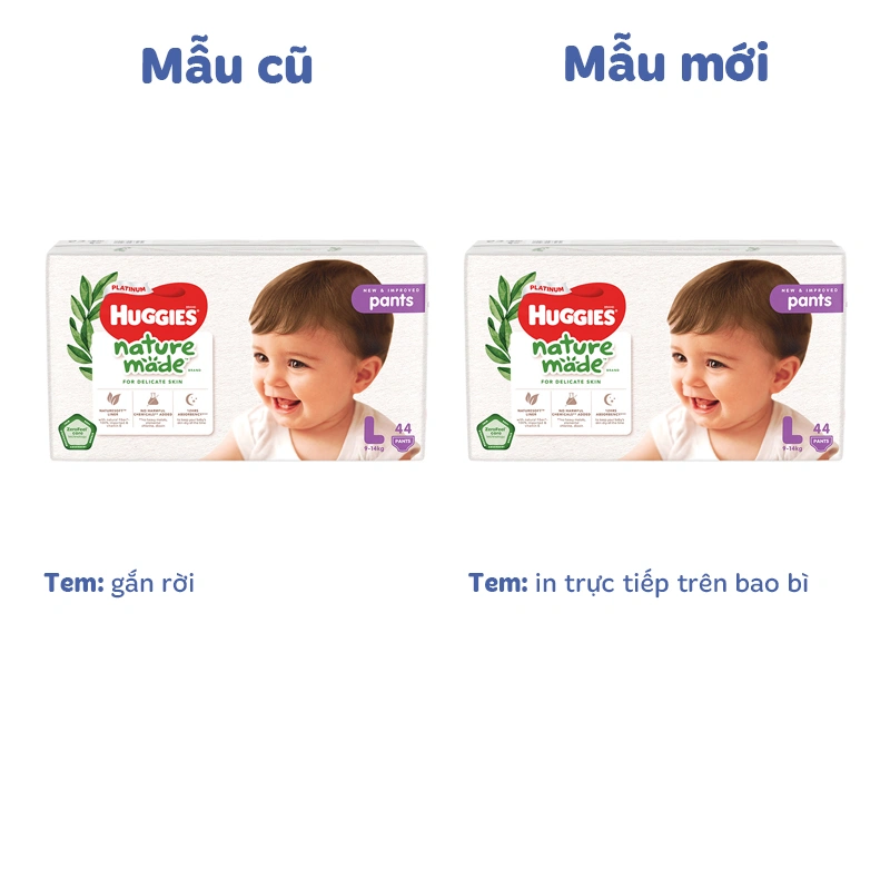 Tã quần Huggies Platinum nature made siêu cao cấp size L 44 miếng (9 - 14 kg) - Giao bao bì ngẫu nhiên 2